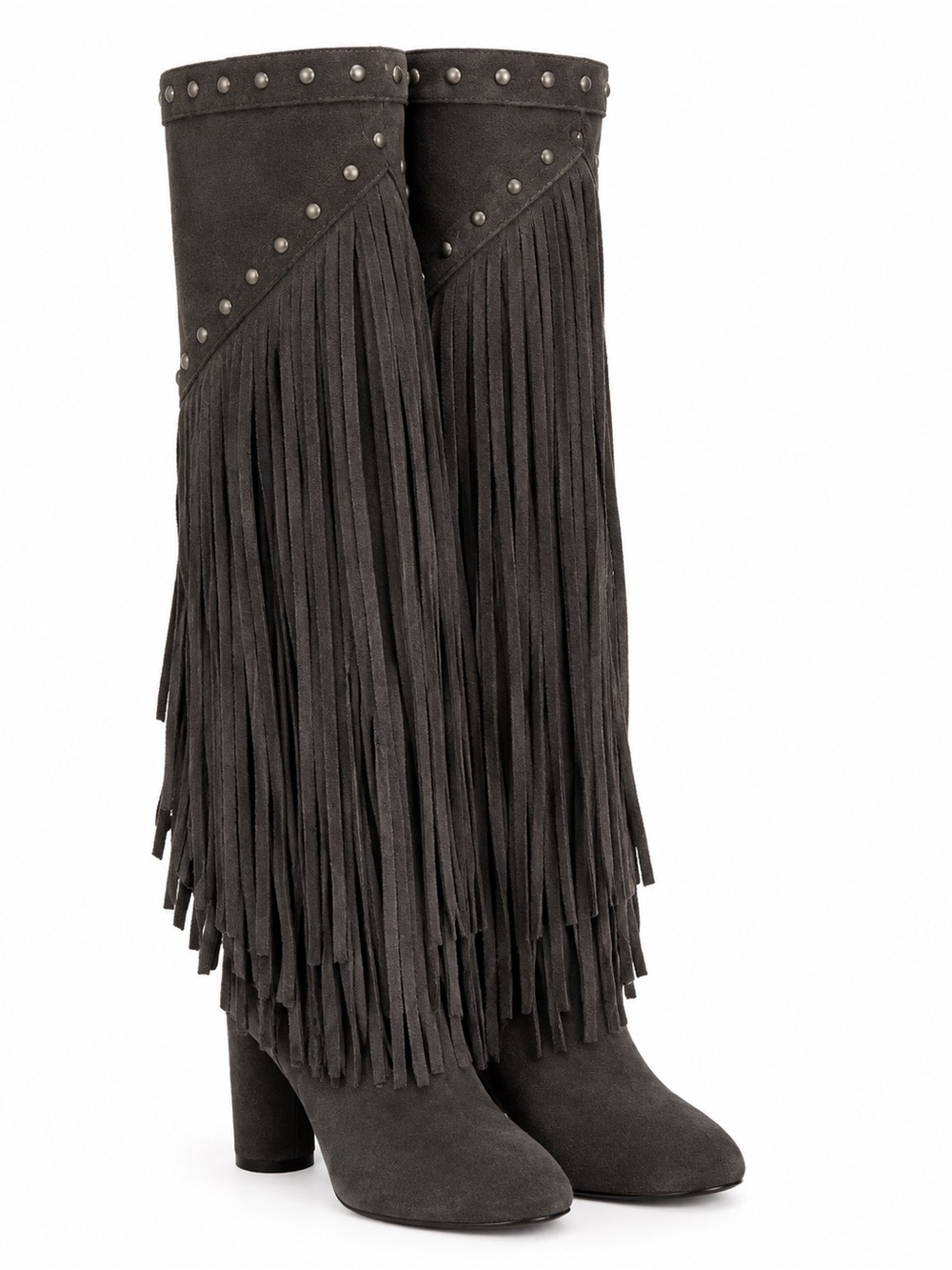 Fringe Suede Knee-High Boots  - INC Tolla Tall Fringe Taupe Suede woman boots
